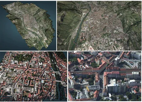 Figure 5. DSM cloud (5.5 billion points) of Trento (top) and 3D point cloud of Graz (bottom)