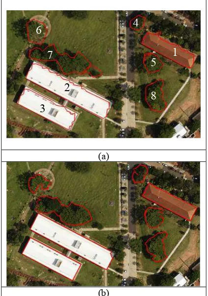 Figure 1. Test 1. (a) LiDAR-derived aboveground polylines projected onto the image; and (b) Polylines extracted from the image  