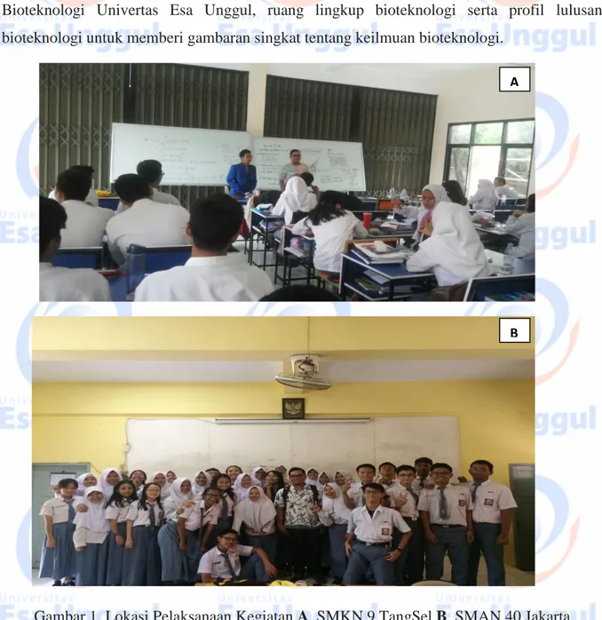 Gambar 1. Lokasi Pelaksanaan Kegiatan A. SMKN 9 TangSel B. SMAN 40 Jakarta A 