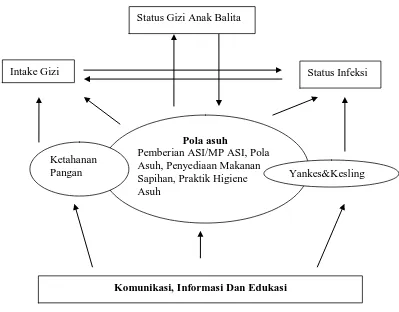 Gambar 2.1. Kerangka Pikir Penyebab Masalah Gizi  (Menurut Unicef, yang dikutip DinKes Propinsi Sumut, 2006).