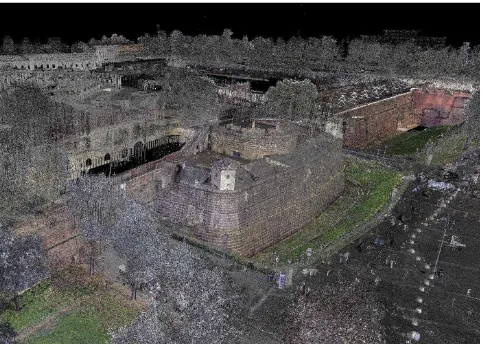 Figure 3. View of the fortress: the 3D point model comes from digital photogrammetry, TLS, mobile mapping systems