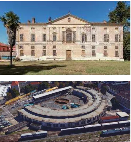 Figure 1. Palazzo Sarmatoris (above) and the Smistamento Roundhouse (below). 