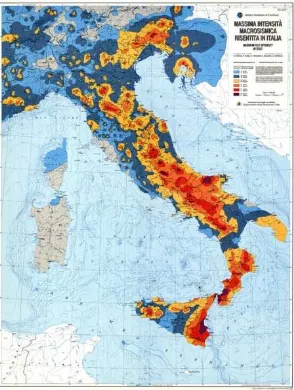 Figure 3. Map of Maximum Macroseismic Intensity observed, the database Macroseismic DBMI11 Italian INGV 