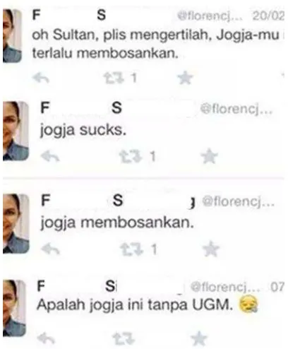 Gambar 7 Status Twitter FS yang menghina Jogyakarta 