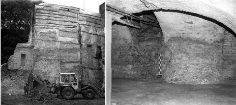 Figure 1 Images of excavations in the ‘50s, showing the remains of some parts of the walls of the circus found in private houses (courtesy of the Archaeological Museum of Milan) 