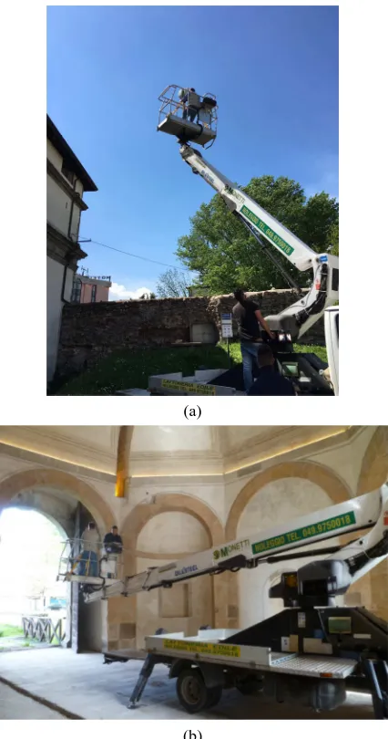 Figure 5: Leica C10 survey of the exterior (a) and interior (b)  of Porta Savonarola from the crane-truck