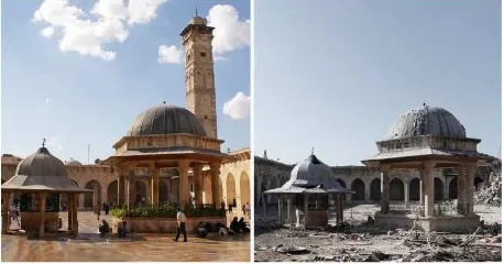 Figure 1. Great Mosque of Aleppo (before and after the war). The minaret has been destroyed in 2013