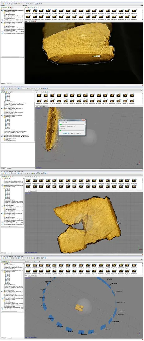 Figure 2. Screenshots from Agisoft Photoscan taken during processing. 