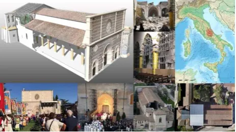 Figure 1. Earthquake damages, the Holy Door during the Jubilee Forgiveness procession, and 3D textured models  