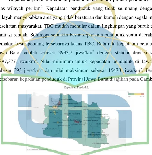 Gambar 4. 3 Persebaran Kepadatan Penduduk di Provinsi Jawa Barat Tahun  2018 