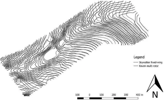 Figure 14. Contour lines derived from the fixed-wing and multi-rotor data. 