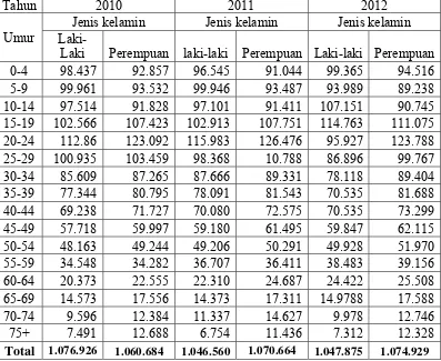 Tabel 1.1 Data Penduduk Kota Medan Menurut Jenis Kelamin dan Umur Tahun 