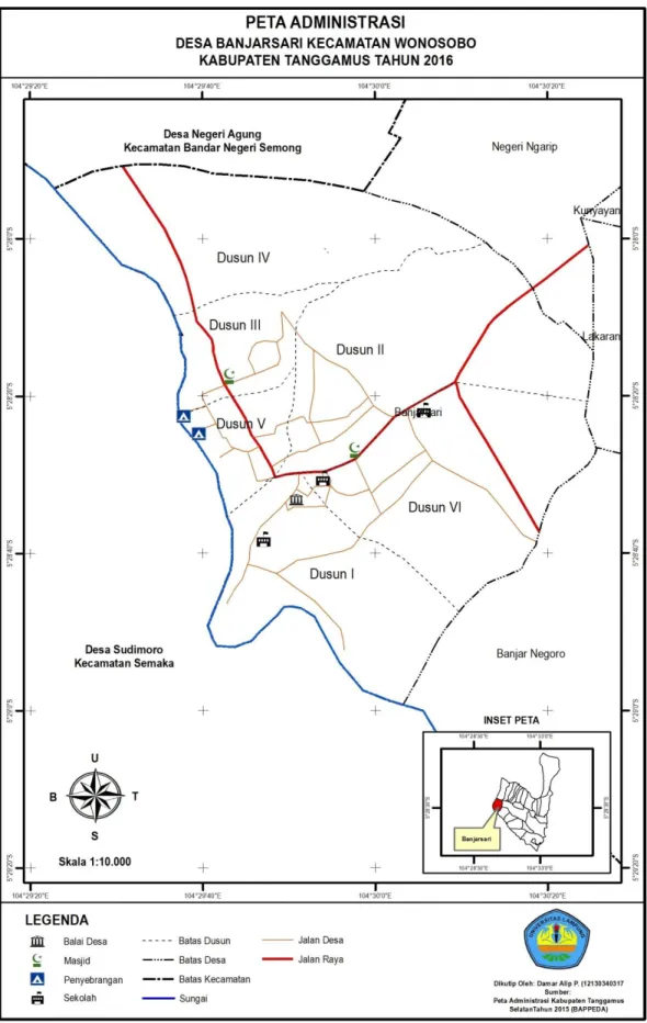 Gambar 1. Peta Adminitrasi Desa Banjarsari Kecamatan Wonosobo Kabupaten  Tanggamus Tahun 2016 