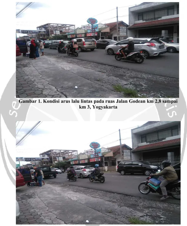 Gambar 1. Kondisi arus lalu lintas pada ruas Jalan Godean km 2,8 sampai  km 3, Yogyakarta 