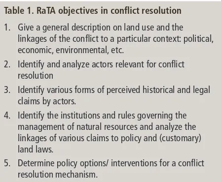 Table 1. RaTA objectives in conﬂict resolution
