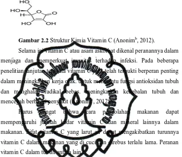 Gambar 2.2 Struktur Kimia Vitamin C (Anonimb, 2012). 