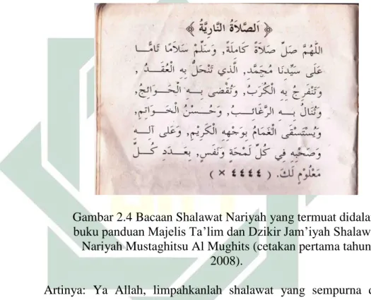 Gambar 2.4 Bacaan Shalawat Nariyah yang termuat didalam  buku panduan Majelis Ta’lim dan Dzikir Jam’iyah Shalawat 