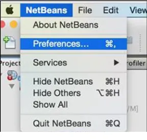 Figure 1-9. Accessing the Options window on Mac OSX via NetBeans ➤ Preferences
