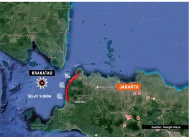 Gambar 1. Peta Tsunami Selat Sunda Sumber Google Map   (Sumber: Dokumentasi, 2019) 