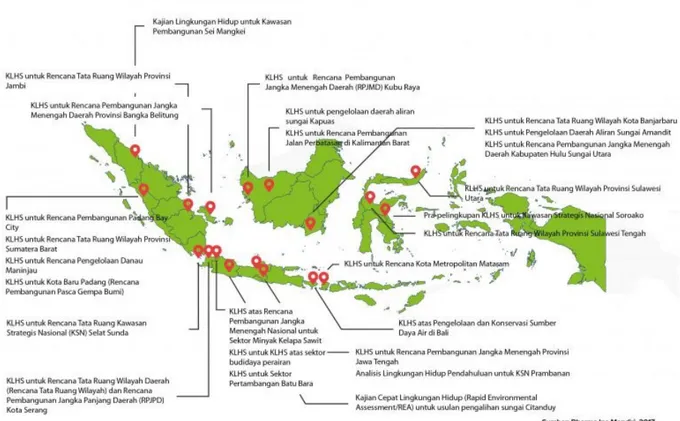 Gambar 1. Sebaran pilot project KLHS di Indonesia    