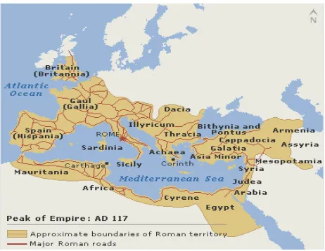 Gambar III.2. Teritori Kekaisaran Romawi pada Puncak Kejayaannya (Abad 12) 