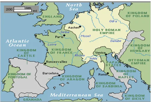 Gambar III.3. Teritori Kekaisaran Romawi Agung semasa Charles V (1530) 