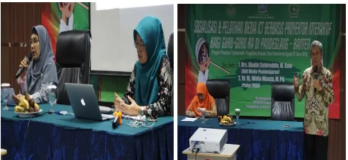 Gambar 4.  peserta mengoperasikan proyektor  interaktif 