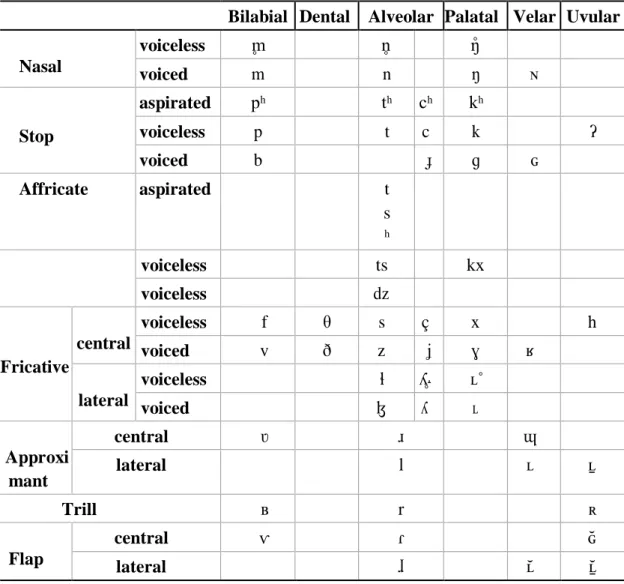 Table 2.1 Teochew Consonants 