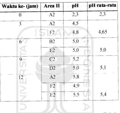Tabel 4.3. Hasil Pengukuran pH dalam Area II