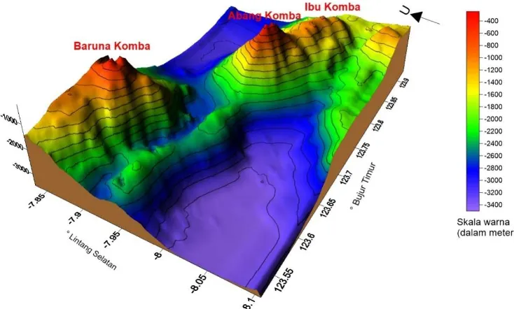 Gambar 4. Moroflogi Dasar Laut secara 3 Dimensi di Perairan Komba, Laut Flores, Nusa Tenggara  Timur 