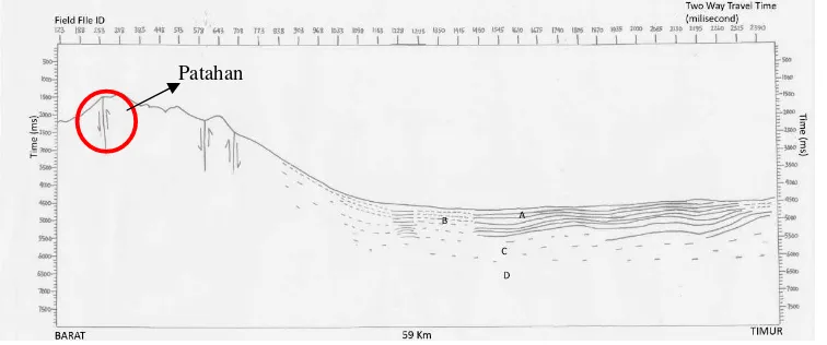 Gambar 5. Interpretasi Rekaman Seismik Lintasan 1 