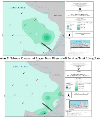 Gambar 5 . Sebaran Konsentrasi Logam Berat Pb (mg/l) di Perairan Teluk Ujung Batu 