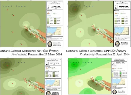 Gambar 8.Sebaran Overlay Konsentrasi NPP (Net Primary Productivity) Bulan Maret, April dan Mei 2014 