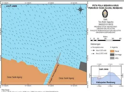 Gambar 7. Peta Pola Persebaran Arus di perairan Tasik Agung pada saat pasang menuju surut tanggal 10 September 2014 