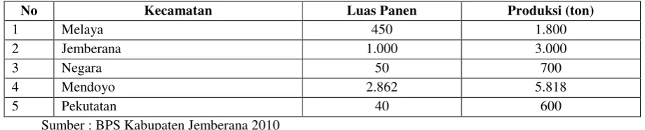 Tabel 1. Luas Tanam dan Produksi Cabai Di Kabupaten Jemberana Tahun 2010 