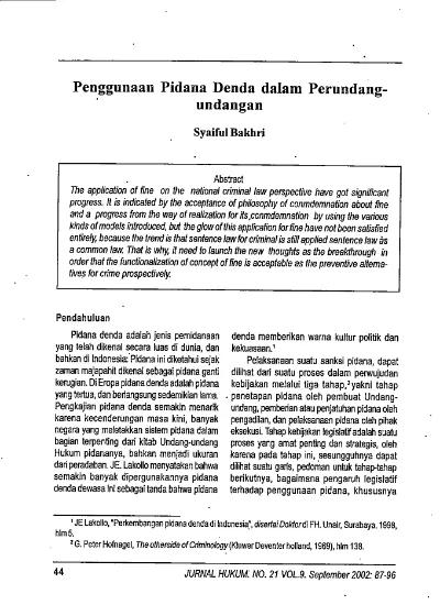 Penggunaan Pidana Denda Dalam Perundang-