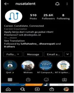 Gambar 1 Instagram Nusa Talent  Salah  satu  perusahaan  yang  memanfaatkan  media  sosial  yaitu  Nusa  Talent