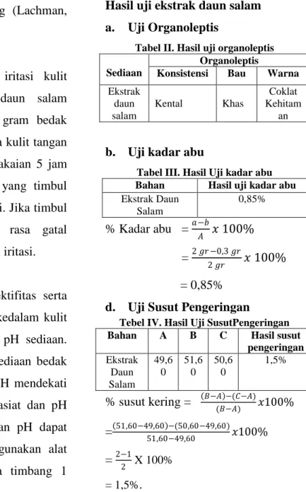 Tabel II. Hasil uji organoleptis 
