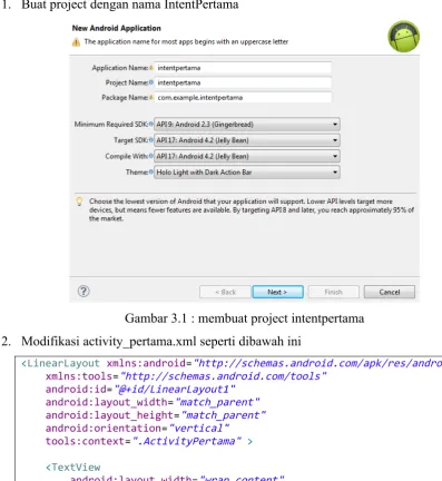 Gambar 3.1 : membuat project intentpertama