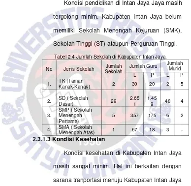 Tabel 2.4 Jumlah Sekolah di Kabupaten Intan Jaya. 