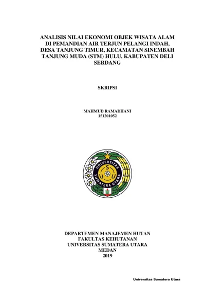 Departemen Manajemen Hutan Fakultas Kehutanan Universitas Sumatera Utara Medan