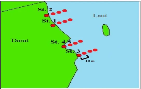 Gambar 1. Peta Titik Sampling Penelitian Desa Teluk Bakau  Pengambilan sampel  