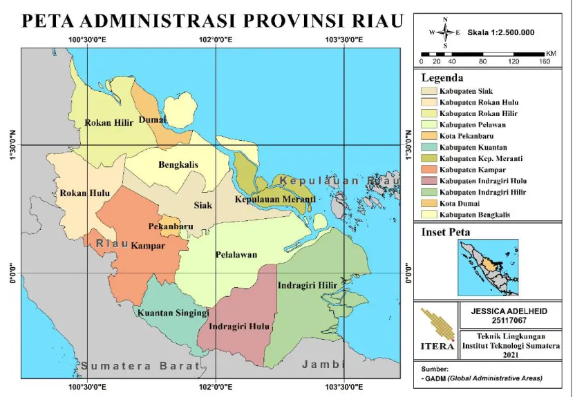 Gambar 3.1 Peta administrasi Provinsi Riau 