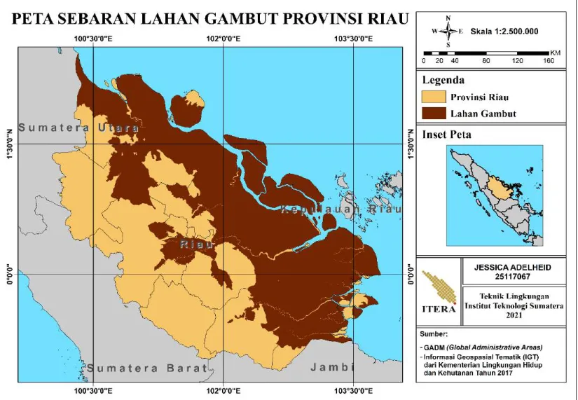 Gambar 3.2 Peta sebaran lahan gambut Provinsi Riau 
