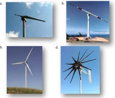 Gambar 2.4 Turbin angin berdasarkan jumlah sudunya (a) satu sudu, (b) dua sudu,         (c) tiga sudu, dan (d) banyak sudu (Sumber : http://www.google.com) 