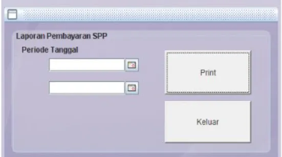 Gambar 4.10  Form menu Laporan Pembayaran Spp  Output  laporan  yang  dihasilkan  dari  program  administrasi di SMA Perintis Bandar Lampung dapat  dihasilkan yaitu sebagai berikut:  