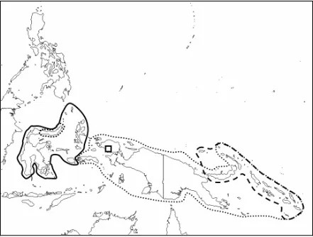Figure 1. Distribustion map of the species Areca which native to east of Wallace’s line