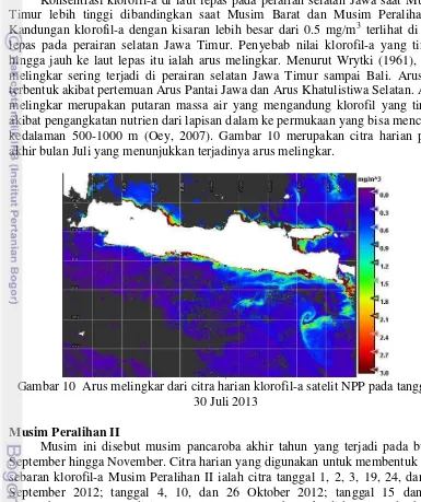Gambar 11. Seluruh pesisir selatan Jawa memiliki nilai klorofil-a yang tinggi (lebih 