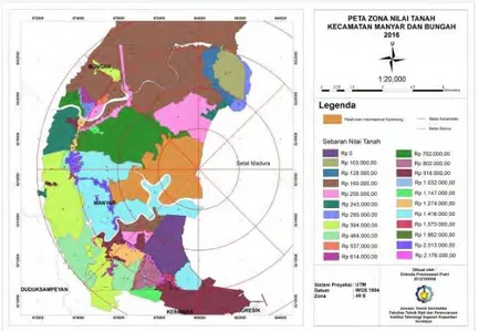 Gambar 4.2. Peta Pola Sebar Nilai Tanah Kecamatan Manyar dan  Bungah 2016 