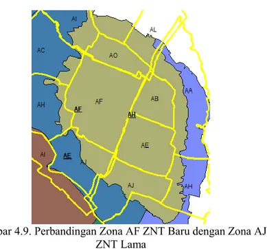 Gambar 4.9. Perbandingan Zona AF ZNT Baru dengan Zona AJ  ZNT Lama 